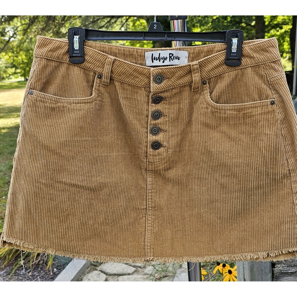 Pre-owned Indigo Rein Khaki Tan/ Gold Brown Corduroy‎ Button up Skirt 13